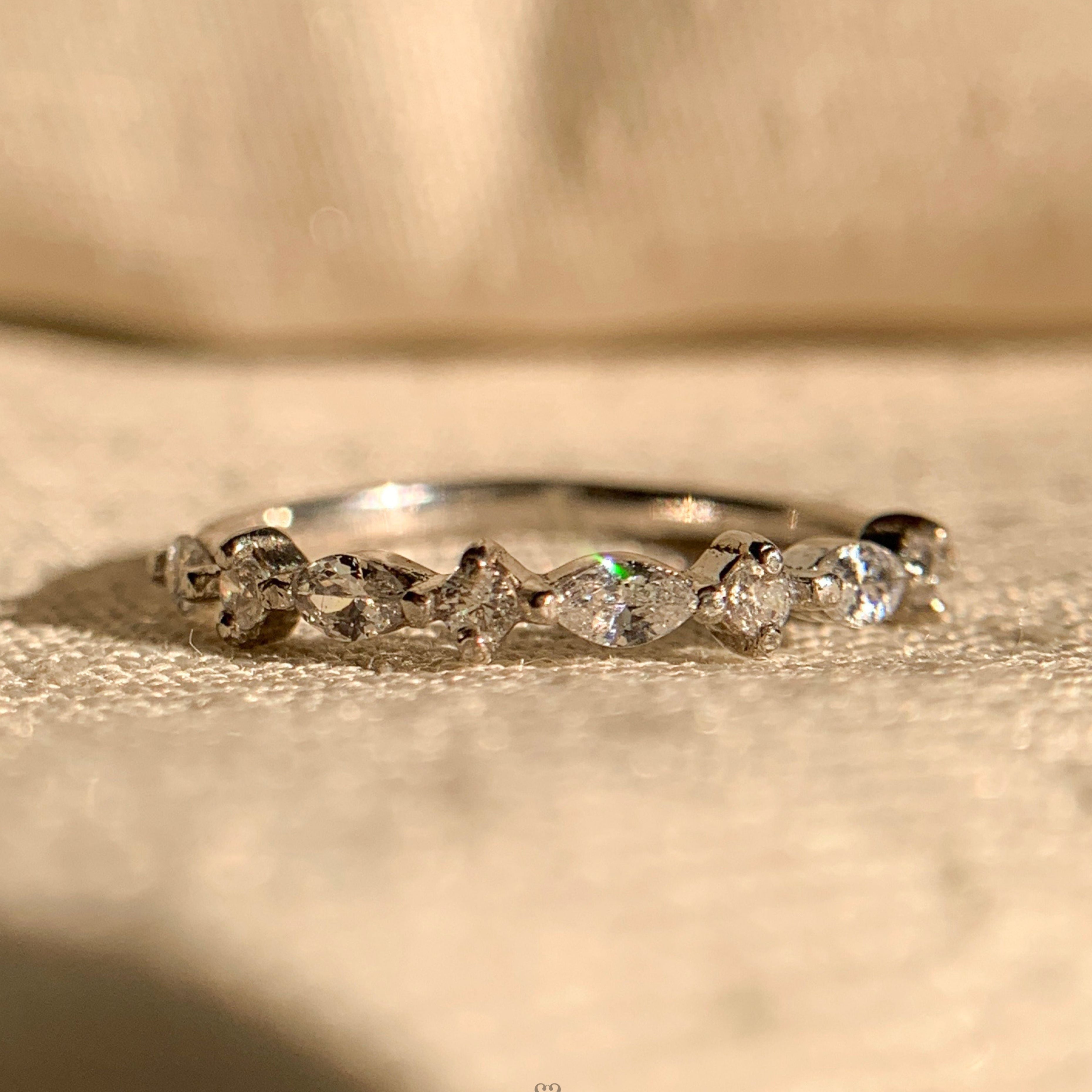 "14k solid gold East West marquise diamond stacking ring SR096 for women"